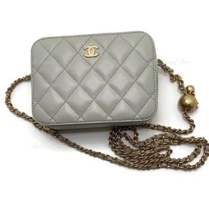 Authentic CHANEL Grey Lambskin Pearl Crush Mini Vanity Camera bag